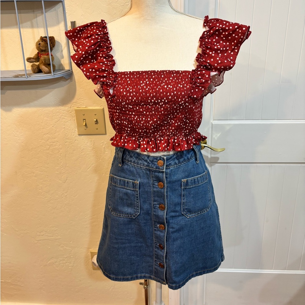 🇺🇸Red Ruffled Heart Print Women's Tube Top Size L❤️🤍💙 - Picture 10 of 10